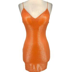 Lovely Day Metallic Bodycon Mini V-Neck Dress Salmon Orange Size Medium NWT